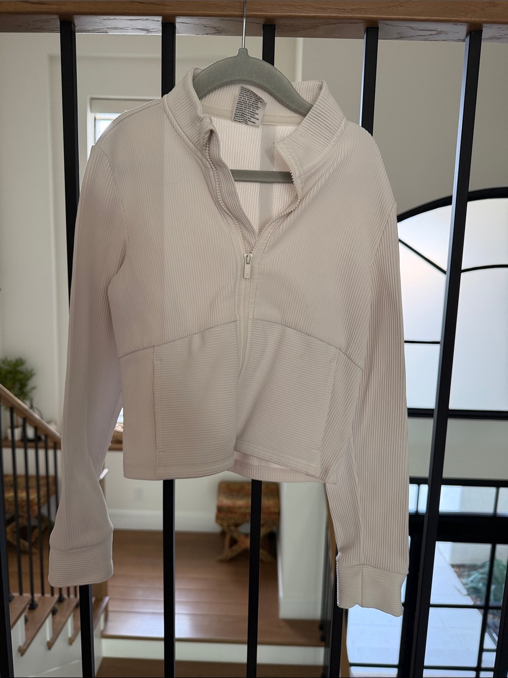 all in motion Cream Ribbed Cropped Quarter-Zip Jacket